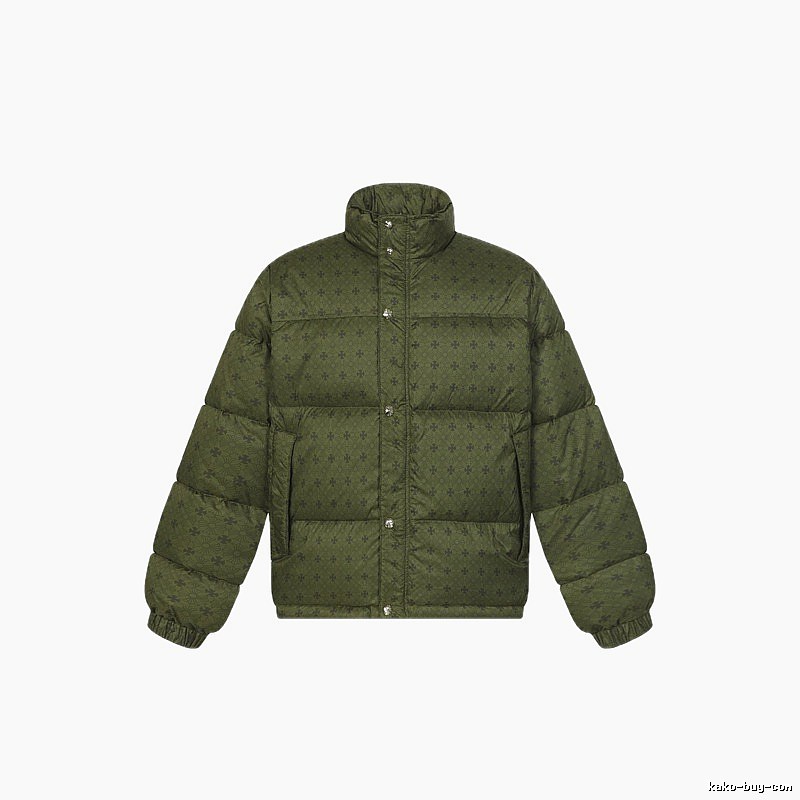 Vintage-style down jacket with Chrome Hearts print