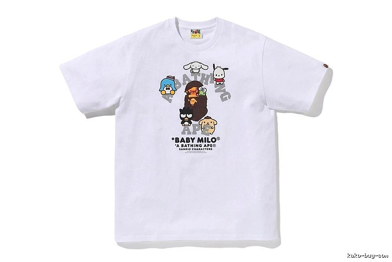 White short-sleeved shirt with Bape cartoon prints