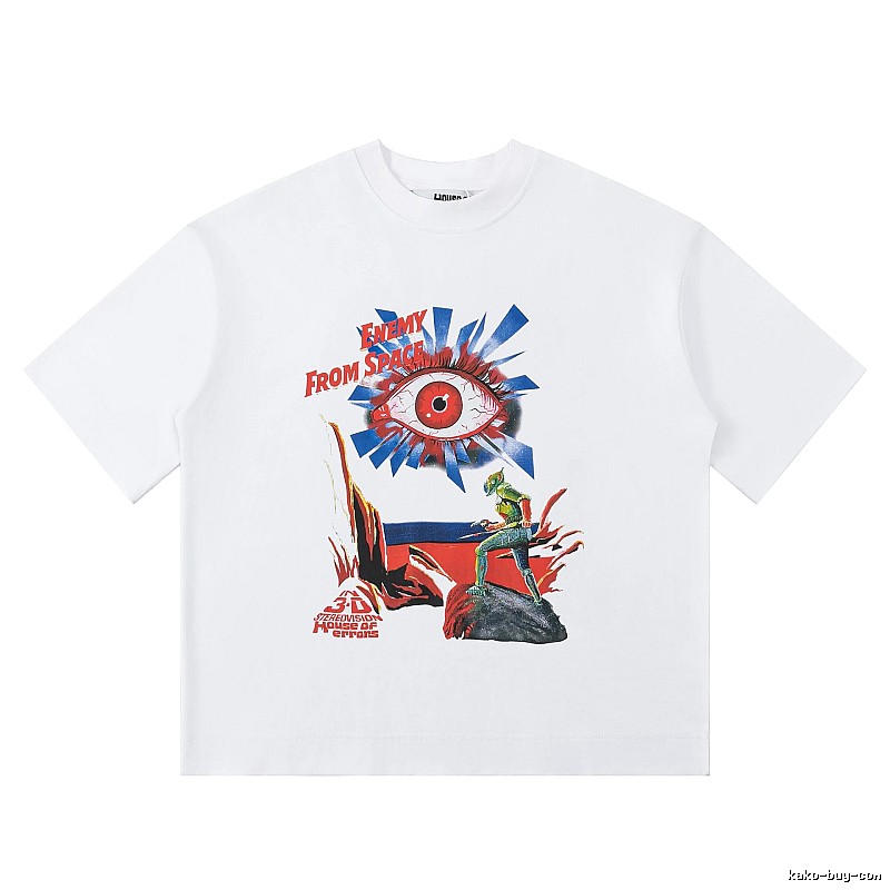 White T-shirt with House of Errors print in sci-fi style