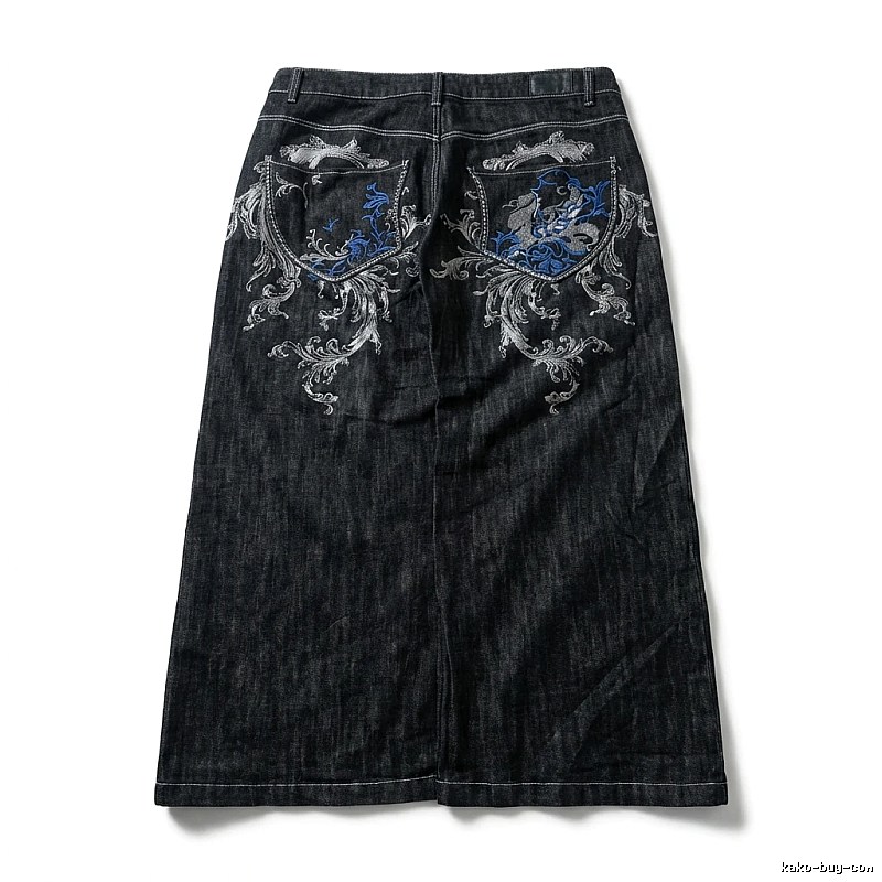 Y2K Style Deep Blue Embroidered Denim Skirt